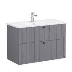 Vitra Root Groove 69459 Lavabo Dolabı, İki Çekmeceli, 100 Cm, Mat Gri, Yuvarlak Lavabolu